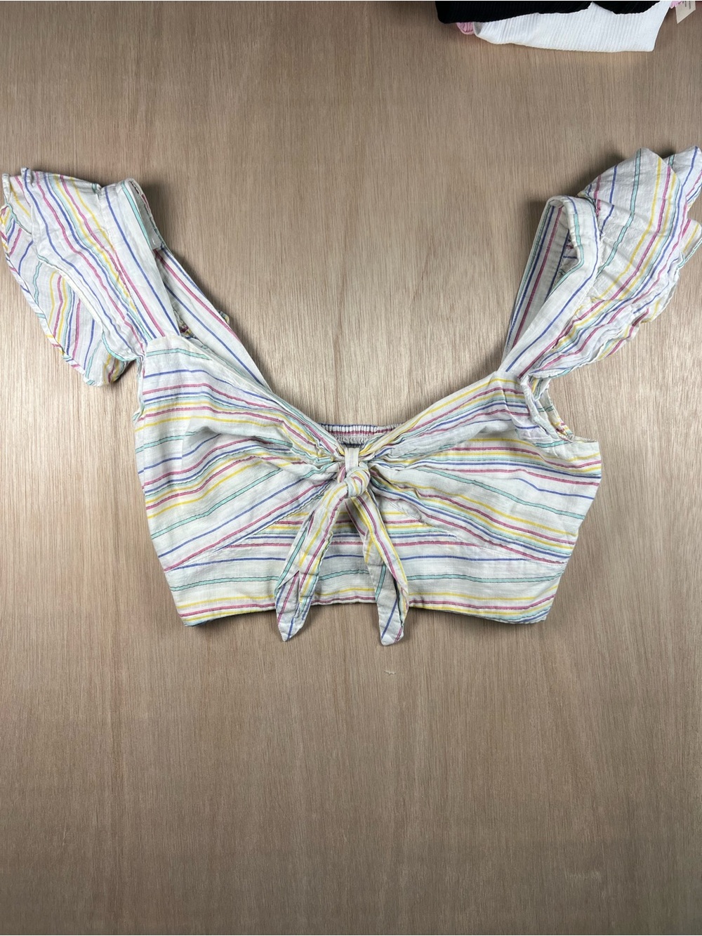 Maeve White Multi-Stripe Tie-Front Crop Top